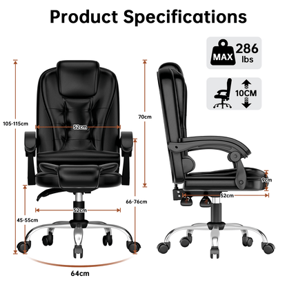 Chaise de bureau exécutive haute dossier, chaise de bureau ergonomique inclinable avec fonction d'inclinaison, chaise d'ordinateur robuste pour le travail à domicile