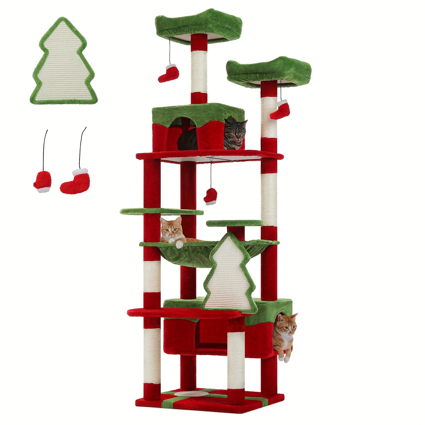 PAWZ Road Grand Arbre et  de 184 cm pour Chats d'Intérieur - avec Poteaux à Griffer en Sisal, Perchoirs Rembourrés, Condos et Panier