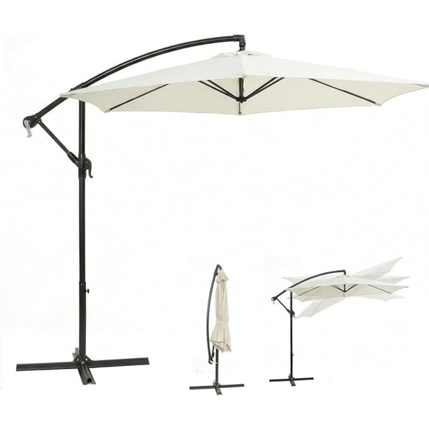 Parasol à baleinière Sekey 300 cm avec auvent inclinable, parasol avec mât en aluminium de 48 mm et 6 entretoises en acier, parasol de jardin et de terrasse rond et pliable, avec sangle supplémentaire -basculement