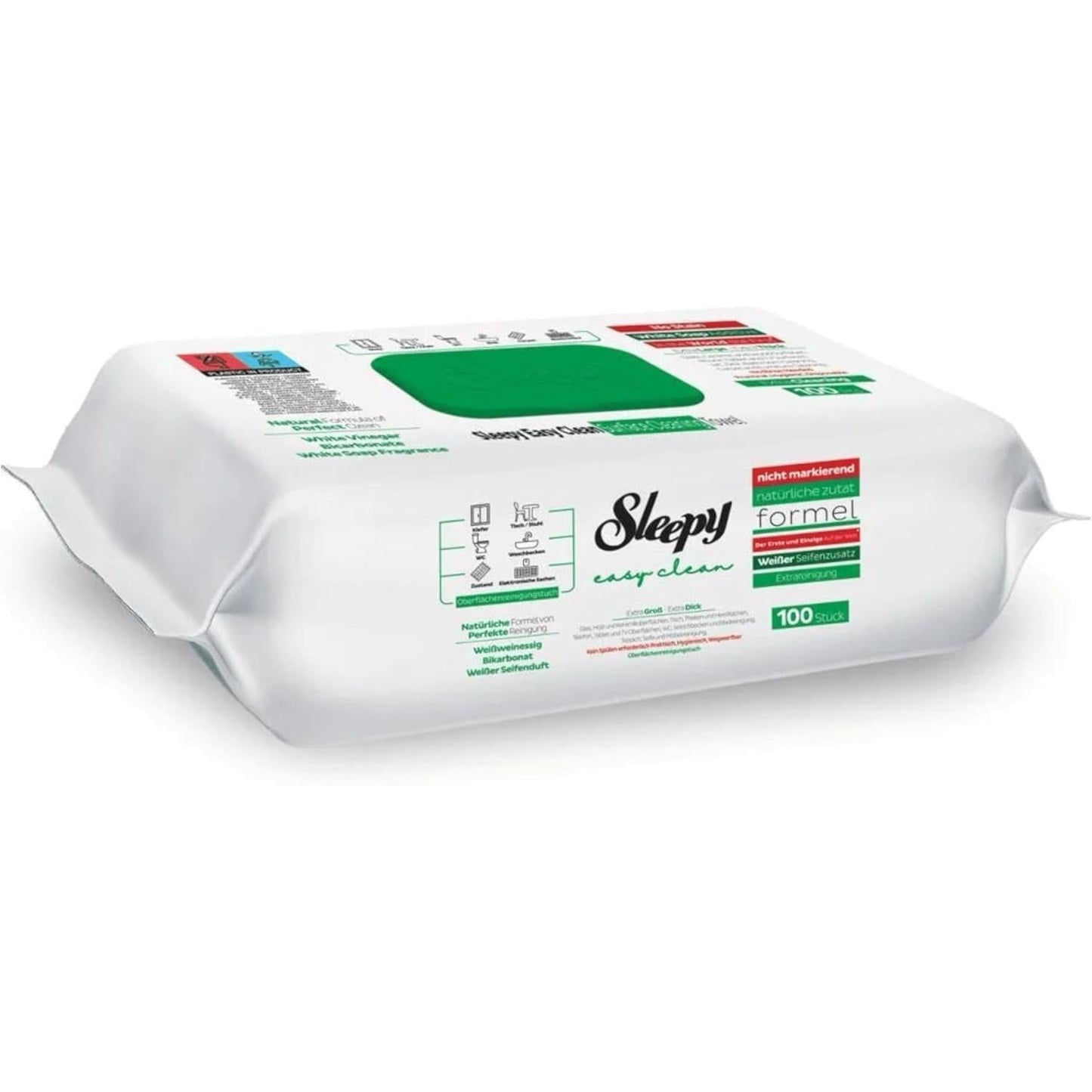 1x Lingettes de Nettoyage Sleepy Easy Clean Vertes - Lingettes Jetables Polyvalentes | Sans Alcool & Sans Parabène, avec un Parfum Frais | Lingettes de Nettoyage de Surface, 100 Feuilles