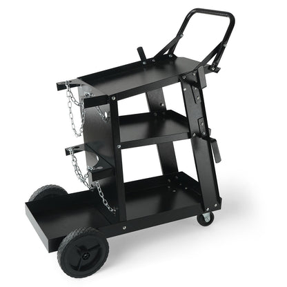 Chariot de soudage VEVOR à 3 niveaux pour charges lourdes avec une capacité de poids de 400 lbs, roues pivotantes à 360°, chaînes de sécurité pour le rangement du réservoir, chariot de soudage MIG à roulettes pour machines de soudage TIG, ARC, MMA et plas
