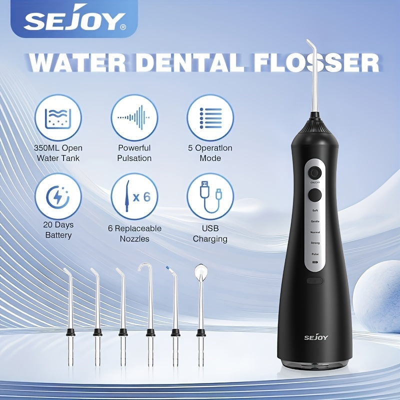 Hydropulseur Dentaire Sans Fil Pour Nettoyage des Dents, Irrigateur Buccal Puissant Avec 5 Modes Réglables, 350ml Nettoyeur Portable & Rechargeable Pour Maison Voyage, 1200mah, Étanchéité 7 Niveaux