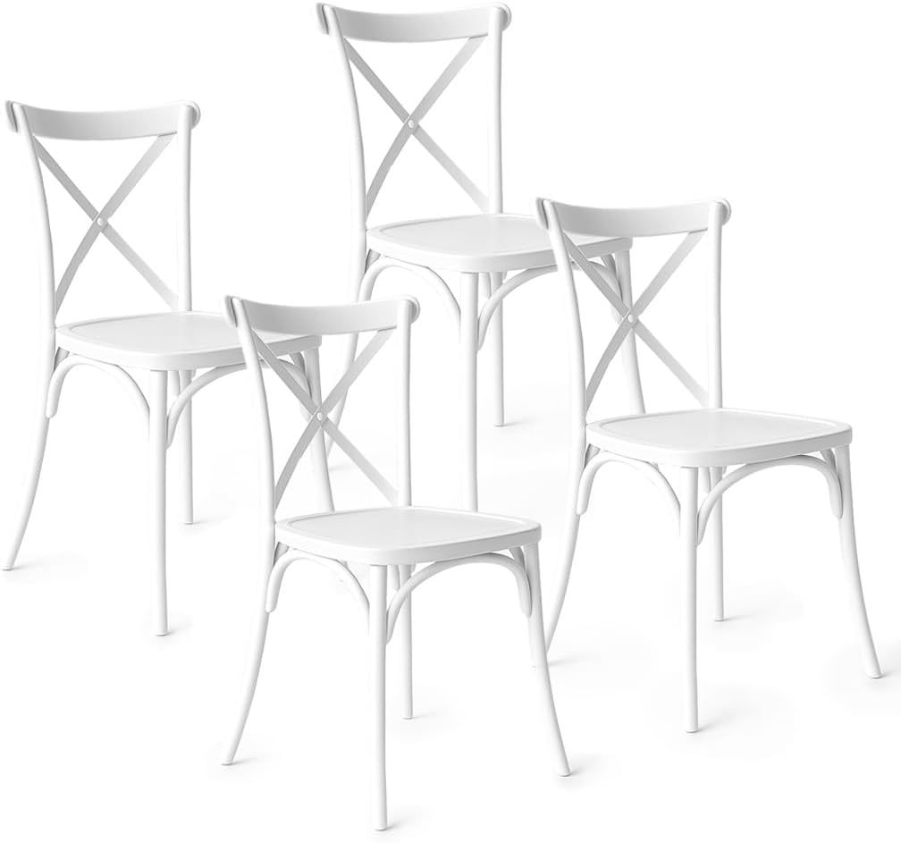 Baroni Home Lot de 4 chaises en plastique blanc – Empilables, prêtes à l'emploi sans assemblage requis, faciles à nettoyer, avec pieds antidérapants pour une stabilité accrue – Idéales pour cuisine, salon, salle à manger, jardin, terrasse ou balcon – Assi