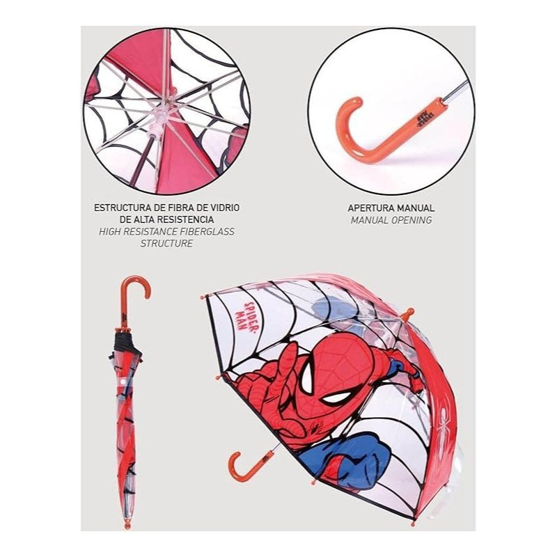 Parapluie de pluie transparent et multicolore en forme de cloche pour enfants SPIDER