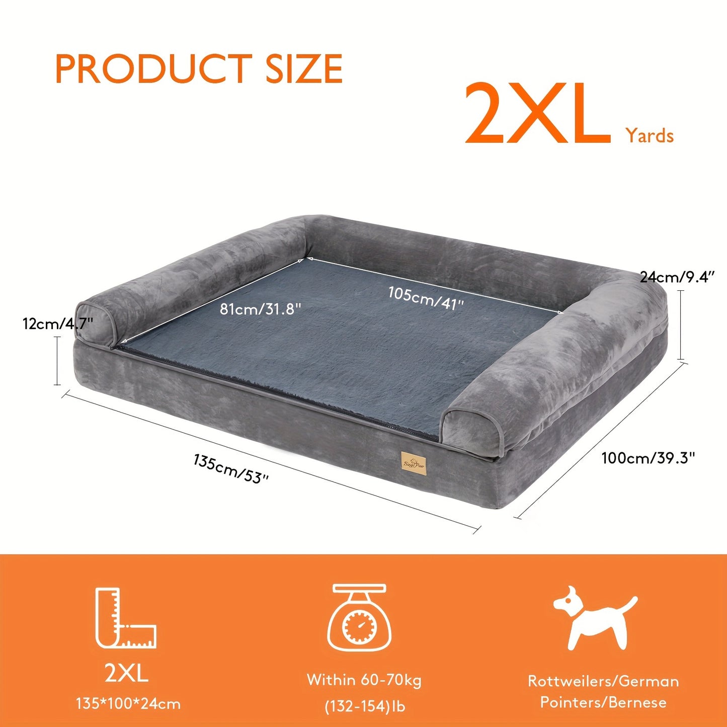 Lit pour grand chien durable : Canapé-lit pour chien de très grande taille jumbo et douillet, literie pour canapé pour chien en mousse éponge orthopédique, housse amovible et lavable, utilisation hiver et été
