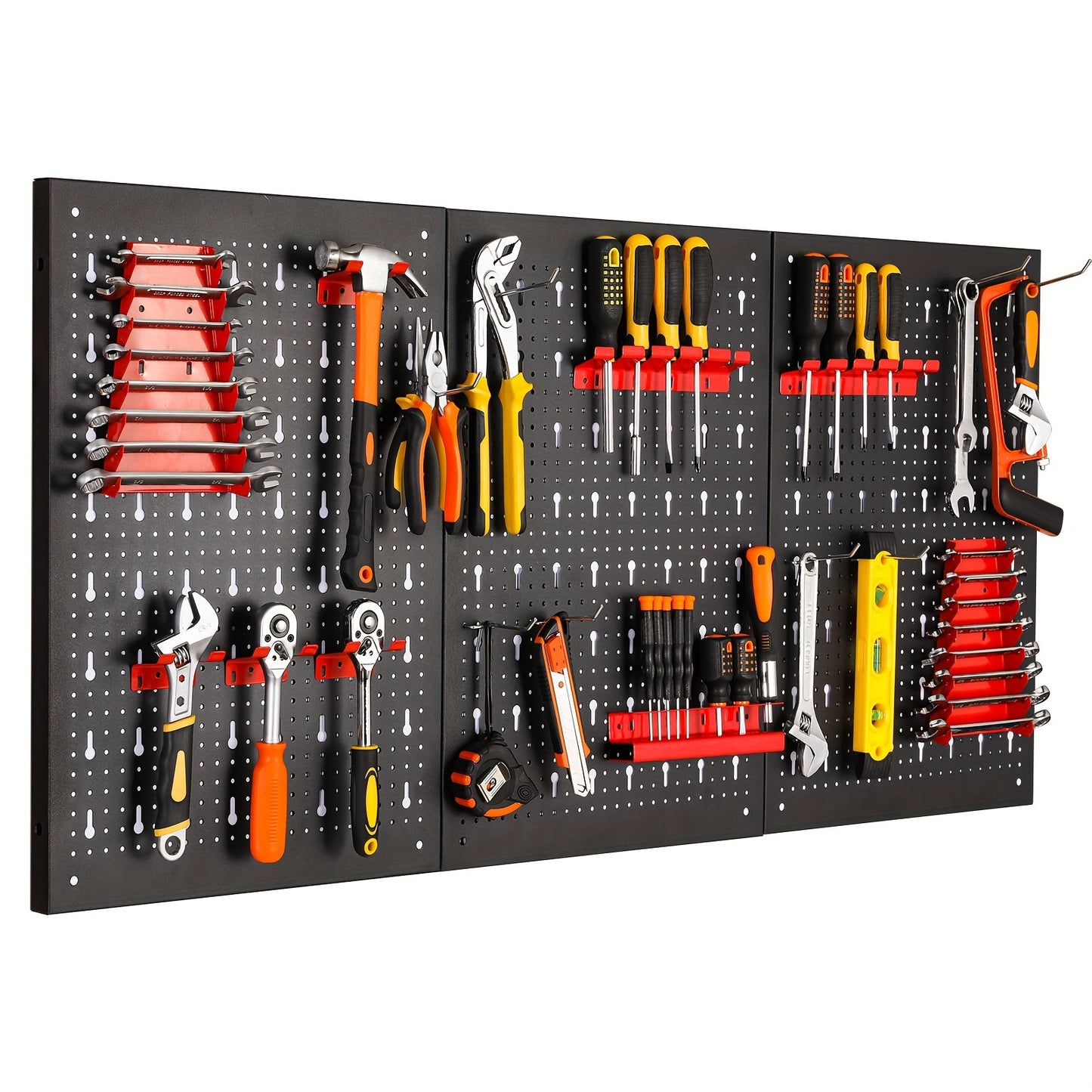 Porte-outils métallique extensible, 3 pièces avec 17 crochets et supports, rangement d'atelier ou garage, dimensions 118 x 59,5 x 2 cm