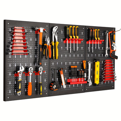 Porte-outils métallique extensible, 3 pièces avec 17 crochets et supports, rangement d'atelier ou garage, dimensions 118 x 59,5 x 2 cm