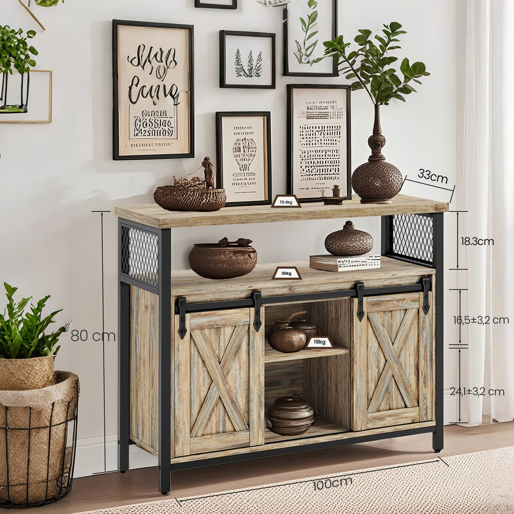 Meuble de Rangement, Buffet Cuisine, Commode, avec 2 Portes Coulissantes, 33 x 100 x 80 cm, Étagères Réglables, pour Salon
