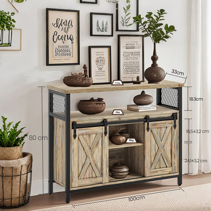Meuble de Rangement, Buffet Cuisine, Commode, avec 2 Portes Coulissantes, 33 x 100 x 80 cm, Étagères Réglables, pour Salon