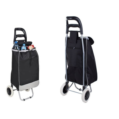 Chariot de courses pliable avec roues, robuste et spacieux, avec poche et poignées, pratique pour transporter des courses lourdes, base stable, grandes roues et poignée durable, en matériau imperméable, facile à nettoyer, poche pour verrouillage ou portef