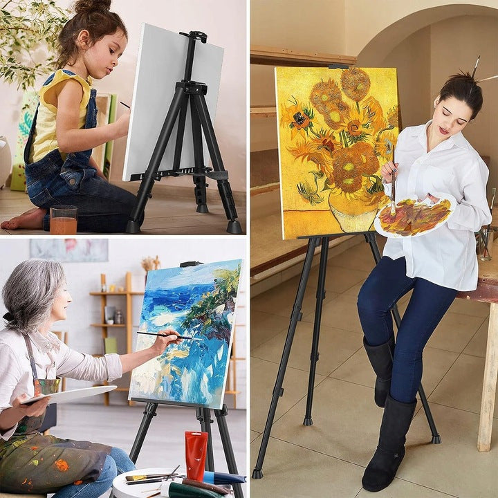 Chevalet d'art professionnel - Base trépied en métal durable avec une hauteur de 50 à 170 cm - Supports de toile multifonctionnels pour peindre sur bureau, au sol et en extérieur - Mallette portable pour studio, classe et décorations de mariage, conceptio
