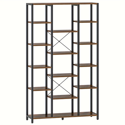 Bibliothèque, étagère sur pied à 6 niveaux, 15 étagères, étagères ouvertes réglables, pour salon, bureau, chambre à coucher, 30 X 100 X 170 Cm, Brun-noir vintage/Noir avec grain de bois