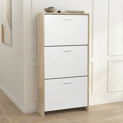 Meuble à chaussures avec 3 compartiments à abattant, armoire de rangement en bois pour jusqu'à 18 paires, organisateur d'entrée peu encombrant