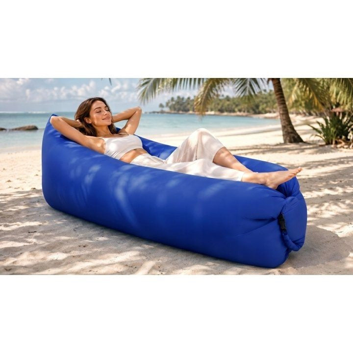 CANAPÉ GONFLABLE SAC PARE-PLUIE MATRASSE DE PLAGE 190CM XXL. Matelas Gonflable pour Eau et Jardin en Bleu Marine. Canapé de Plage Auto-Gonflant en Nylon Nylon Premium Épais. Matelas Double Chambre Imperméable pour Natation et Piscine. Canapé Gonflable Lég