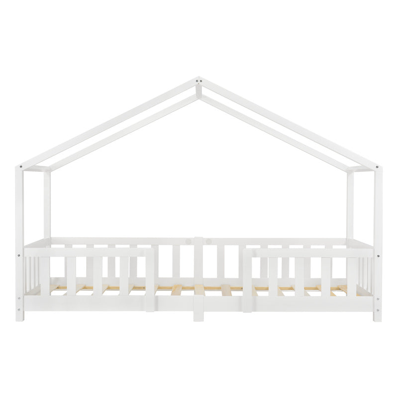 Lit pour enfants Treviolo de style maison avec protection contre les chutes en bois de pin