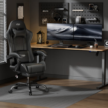Nouvelle chaise de gaming améliorée avec massage lombaire intégré, conception ergonomique pour adultes, support lombaire et appui-tête réglables, chaise d'ordinateur pivotante en similicuir avec repose-pieds, chaise de bureau inclinable pour de longues he