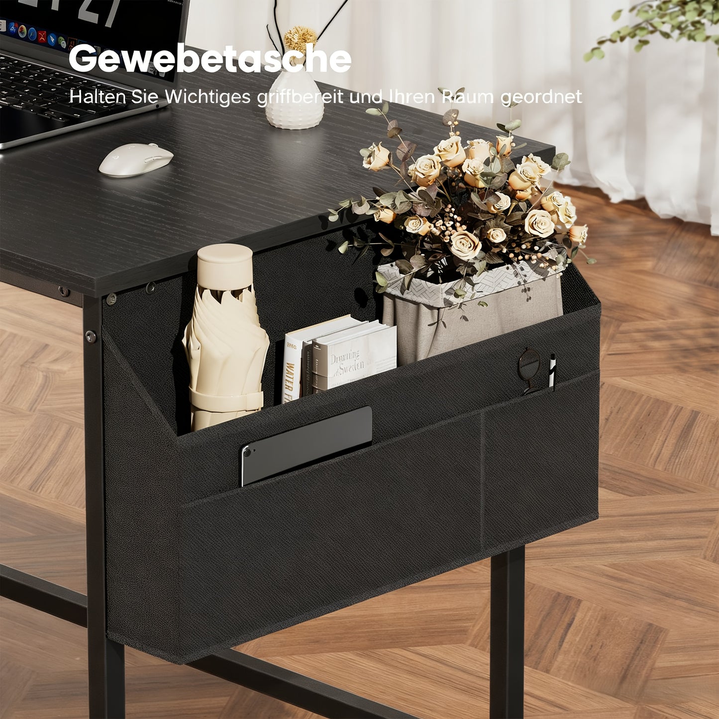 Bureau d'ordinateur 32/40 pouces avec sac de rangement, bureau de bureau à domicile peu encombrant, table d'étude et d'écriture moderne avec repose-pieds réglables, bureau d'ordinateur compact pour la maison, le bureau