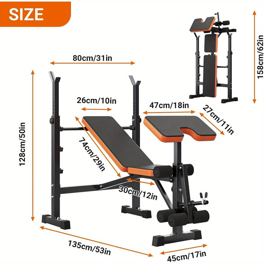 Banquette d'Entraînement 6-en-1 Réglable, Capacité de 299,37 KG avec Support pour Squats, Poids et Inclinaison, Banque Press, Sit-Up, Pliable pour Gym à Domicile