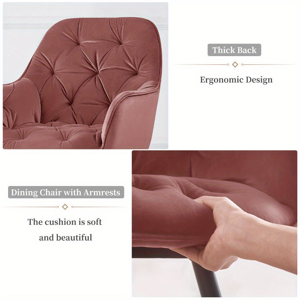 Lot de 2/4/6 Chaises de Salle À Manger Avec Assise Rembourrée En Velours Épais, Pieds En Métal, Accoudoirs Et Dossier ; Chaise D'Angle Pour Salon Ou Pièce À Vivre