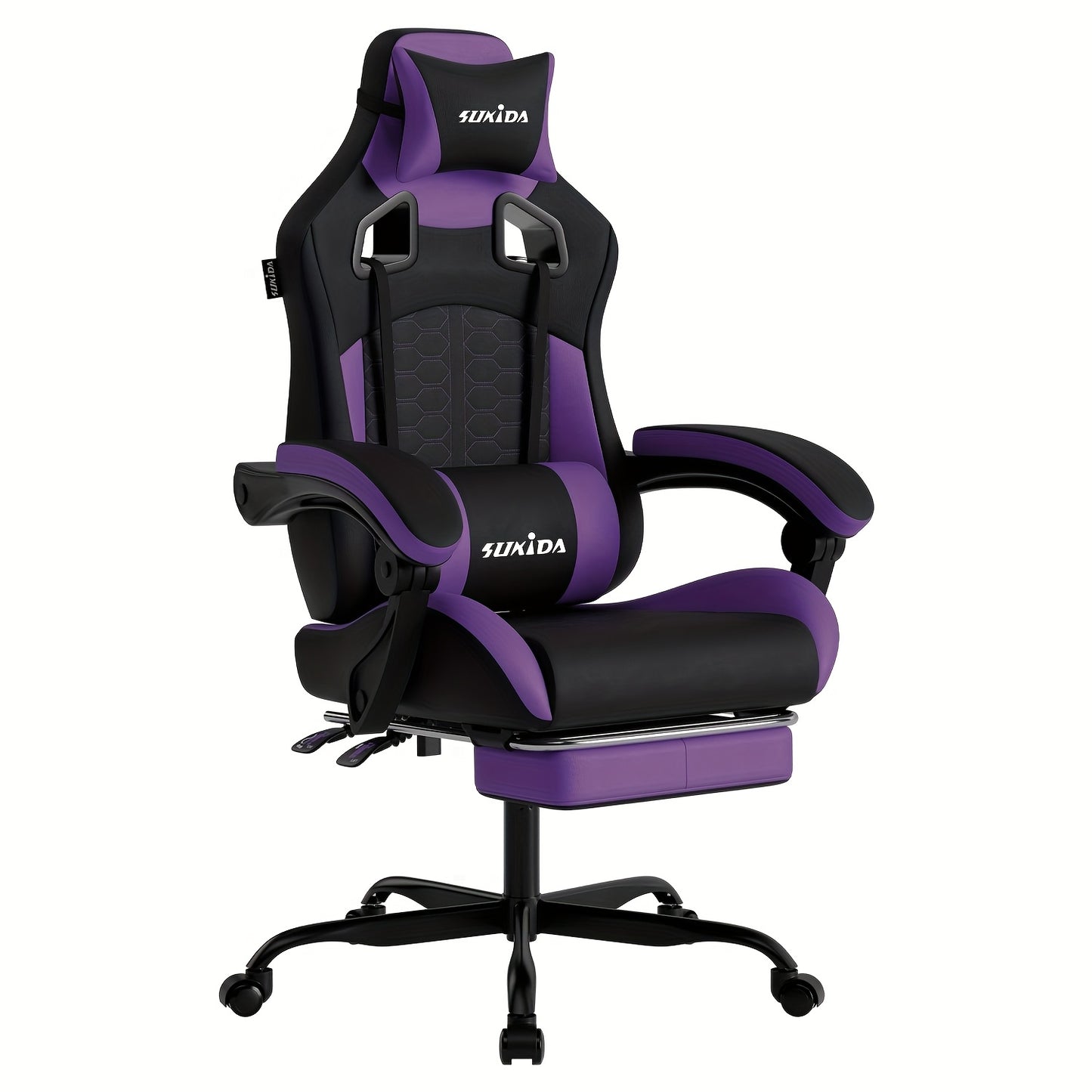 Chaise de Jeu SUKIDA, Chaise de Jeu Ergonomique avec Repose-Pieds, Chaise de Jeu de Course avec Appui-Tête Réglable et Soutien Lombaire Ajustable pour Bureau à Domicile et Jeux en Couleur Beige