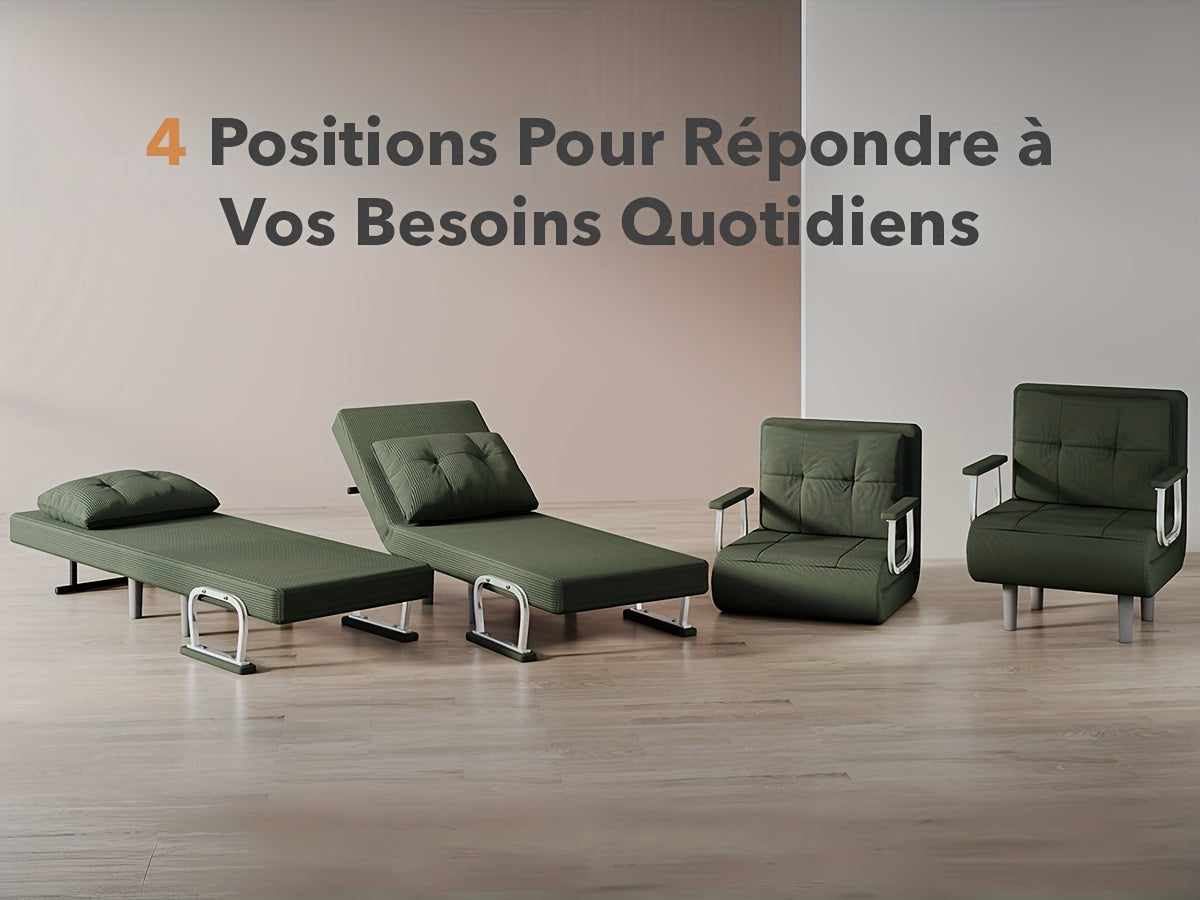 Canapé-lit pliable pour décoration de Noël d'appartement, confortable et durable, accoudoirs argentés, matériau en velours côtelé, plusieurs couleurs disponibles, polyvalent pour chambres à coucher, idée cadeau créative, décoration de Noël, cadeau personn