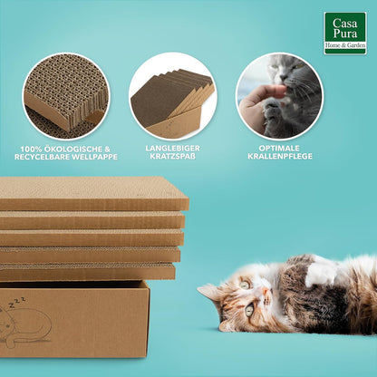 Boîte à griffer pour chat avec 5 planches à griffer double face, papier à griffer tigre, 43,5 x 29,5 x 14 cm – Meuble à griffer et planche à griffer pour soin des griffes