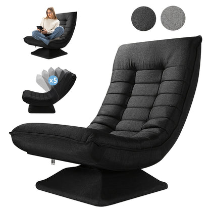 Fauteuil Canapé, Chaise de Sol, Dossier Réglable Rotation 360° Pliable Capacité de Charge 150Kg Design Élégant et Confort Abordable, L'Idéal pour la Décoration Intérieure, Offrant Un Endroit Confortable pour Se Détendre. Noir, Gris