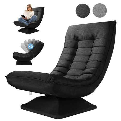 Fauteuil Canapé, Chaise de Sol, Dossier Réglable Rotation 360° Pliable Capacité de Charge 150Kg Design Élégant et Confort Abordable, L'Idéal pour la Décoration Intérieure, Offrant Un Endroit Confortable pour Se Détendre. Noir, Gris