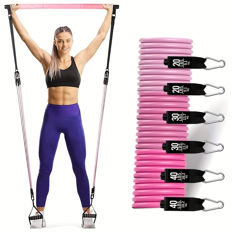 Kit de barre de Pilates multifonctionnel avec bandes de résistance - Boucle d'ajustement en métal robuste, tissu éponge, entraînement complet du corps pour salle de sport à domicile, expandeur de pédale de fitness multifonctionnel - Équipement d'entraînem