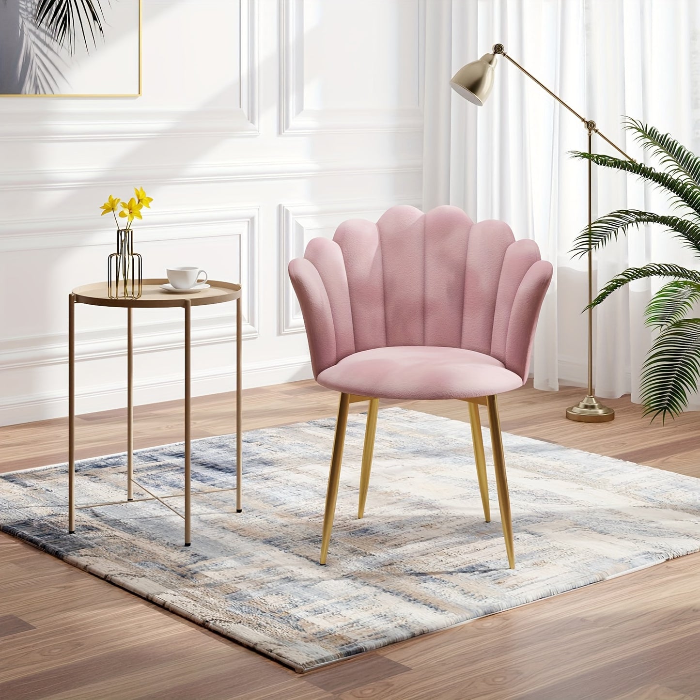 Fauteuil de Coiffeuse, Fauteuil Moelleux avec Pieds en Métal Doré, Siège Coquillage Élégant, Fauteuil Rembourré pour le Salon, Fauteuil de Relax Confortable, Fauteuil avec Design Contemporain