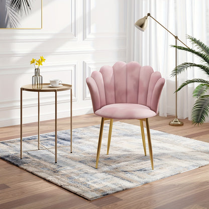 Fauteuil de Coiffeuse, Fauteuil Moelleux avec Pieds en Métal Doré, Siège Coquillage Élégant, Fauteuil Rembourré pour le Salon, Fauteuil de Relax Confortable, Fauteuil avec Design Contemporain