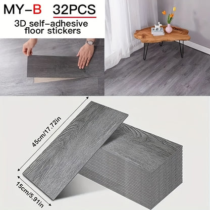 32 Carreaux de Sol Auto-Adhésifs en Vinyle - Effet Bois, 17.72x6 pouces (45x15 cm), Facile Installation, Idéal pour Salon, Salle de Bain, Cuisine, Bureau - Résistant aux Rayures et Chocs, Décoration Moderne, Finition Haut de Gamme, Projets DIY & Design d'