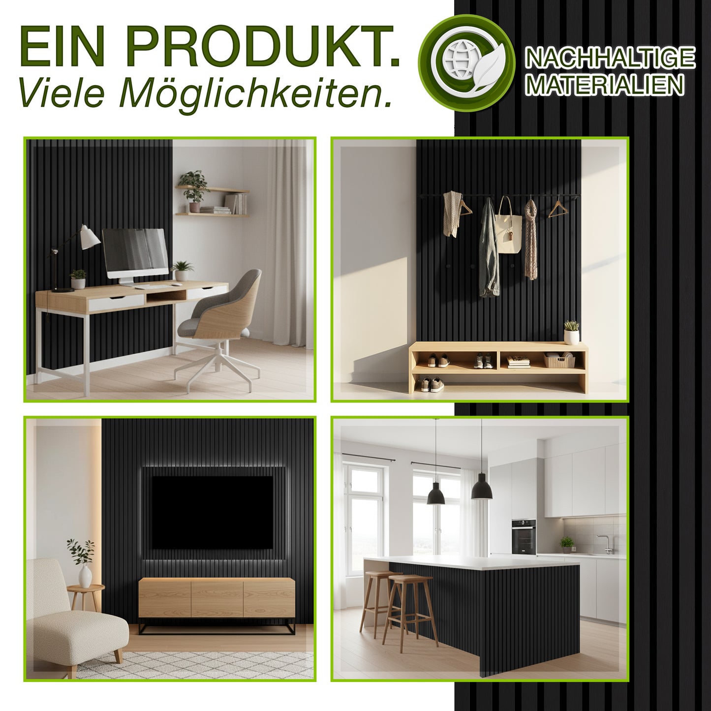 TRESKO® Panneaux Acoustiques Bois 120×60 Cm Ensemble avec Crochets de Porte | Revêtement Mural Intérieur Comme Mur à Lattes 3D | Panneaux de Bois pour Insonorisation | Ensemble de Montage de Panneaux Muraux Acoustiques pour Murs