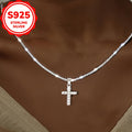 Collier avec pendentif croix argenté Shiny S925, chaîne clavicule minimaliste et tendance de style ethnique pour femmes, met en valeur la personnalité et l'élégance.