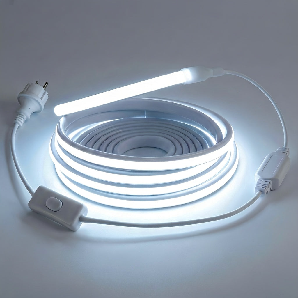 Ruban LED COB 220V 230V, Lampe d'éclairage intérieur flexible, 288 LED par mètre, Ruban adhésif à haute luminosité, Disponible en blanc ou blanc chaud pour la décoration de cuisine et de salle, Comprend une prise et un interrupteur EU