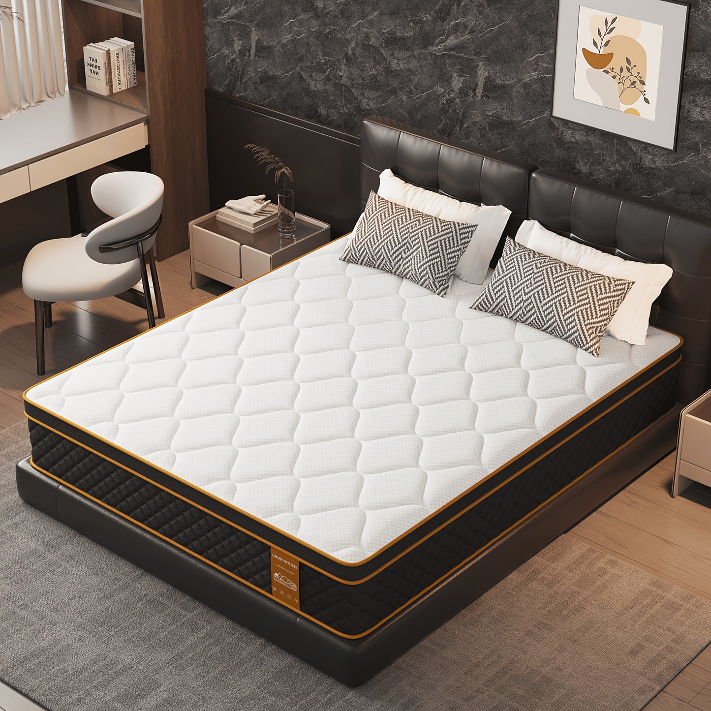 Matelas, matelas hybride à mousse à mémoire de forme de 10 pouces (en boîte), fermeté moyenne, ressorts à poche, soulagement de la pression, isolation des mouvements. Plusieurs tailles disponibles