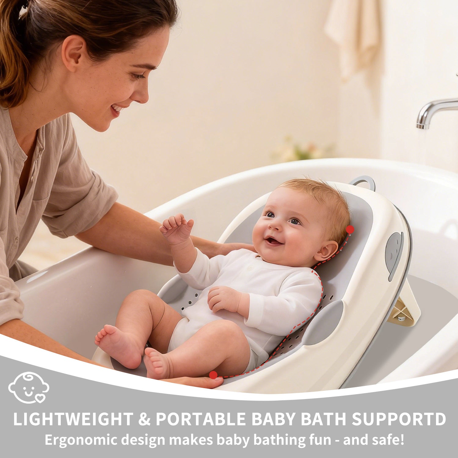 Chaise de Bain pour Bébé avec Design Léger, Dossier Surélevé et Coussin de Siège Adaptée aux Nouveau-Nés jusqu'à 36 Mois (Poids Ne Dépasseant Pas 15 Kilogrammes)