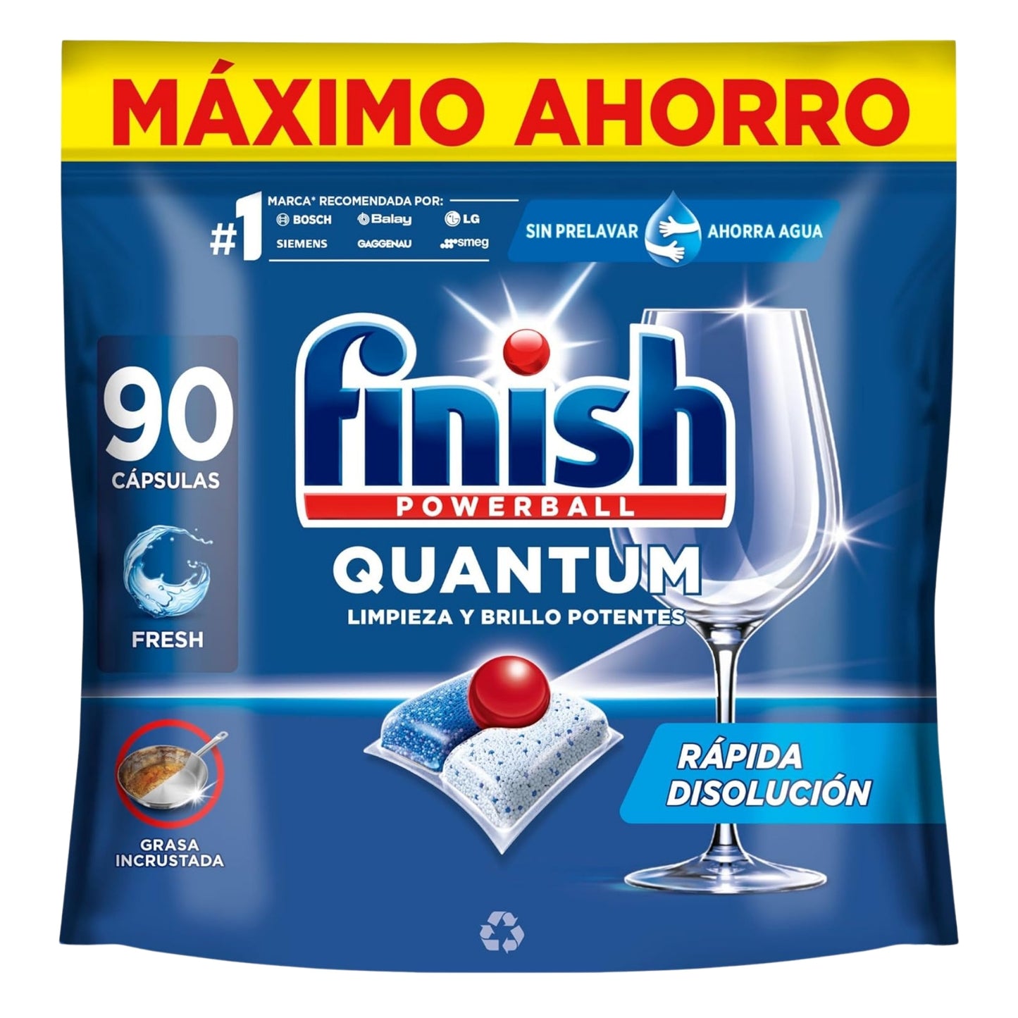 Finish Quantum Powerball 90 Capsules (936G) - Détartrant pour lave-vaisselle avec brillance et nettoyage en profondeur
