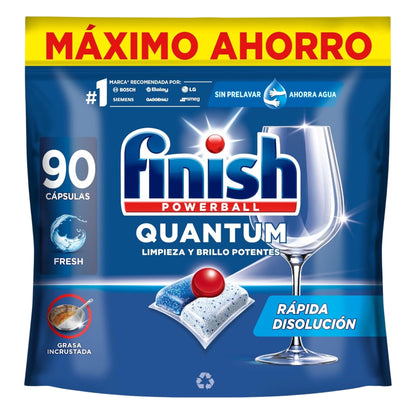 Finish Quantum Powerball 90 Capsules (936G) - Détartrant pour lave-vaisselle avec brillance et nettoyage en profondeur