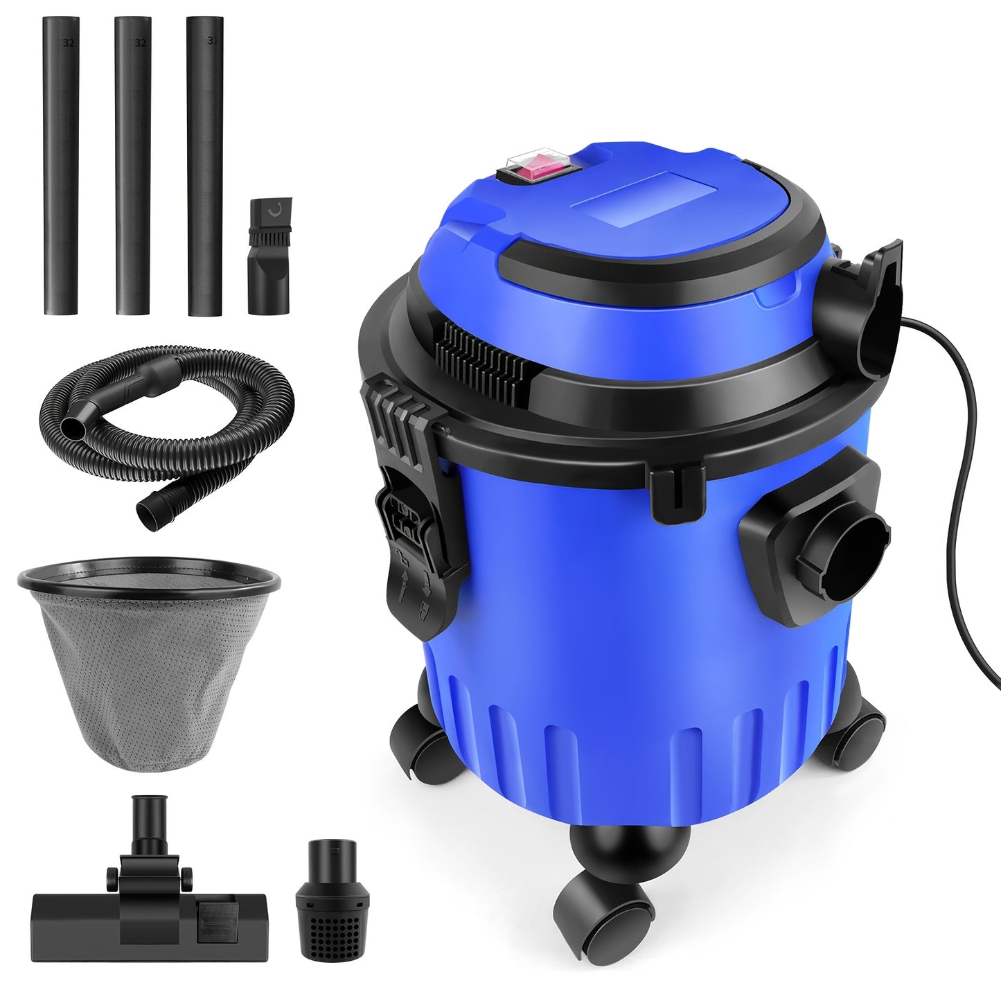 Aspirateur 3-en-1 pour sols secs et humides, extracteur de poussière industriel avec moteur puissant, fonction de soufflage, réservoir de 15L, prise d'énergie et filtres HEPA lavables, pour atelier domestique et usage professionnel