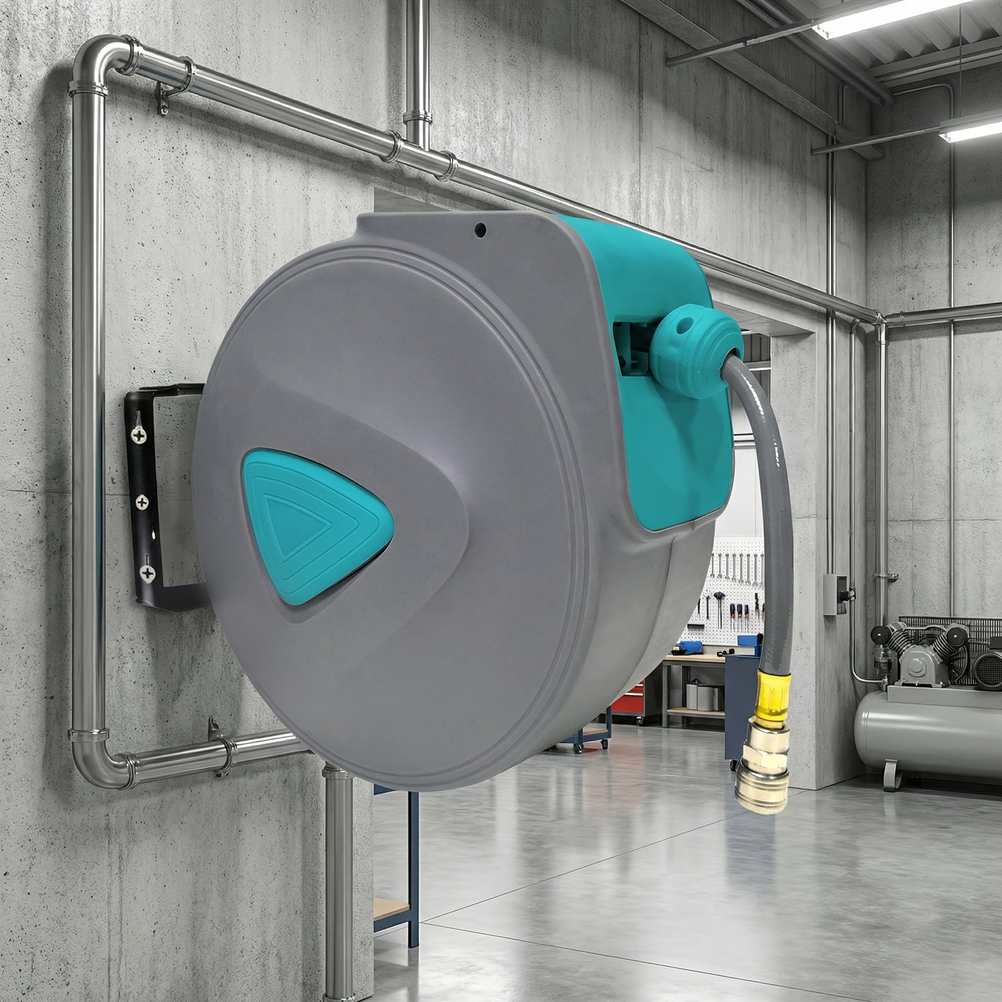 Bobine à tuyau d'air comprimé automatique 10/20 m, raccord 1/4 de pouce, support mural pour tuyau, gris, pour stations de réparation automobile