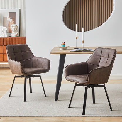 Lot de 2 chaises de salle à manger, fauteuils pivotants à accoudoirs en simili cuir avec assise rembourrée épaisse et pieds en métal, fauteuils de détente rotatifs pour la maison, la cuisine, la réception de bureau, le restaurant