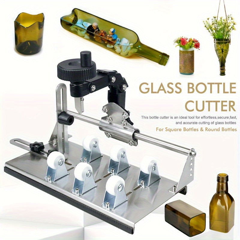 Kit de coupeur de bouteilles en verre, outil métallique multifonction pour le façonnage courbe, rond et col de bouteille, accessoires projet DIY avec foret à verre, papiers de verre, gants, fournitures de nettoyage