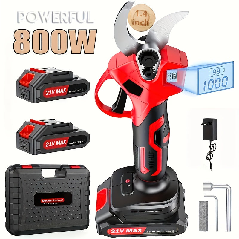 Ensemble de 9 accessoires comprenant des ciseaux électriques sans fil au lithium, une sécateur électrique avec 2 batteries 1500 mAh, 40 mm, écran, moteur sans balais pour le jardinage, les vergers, les vignobles