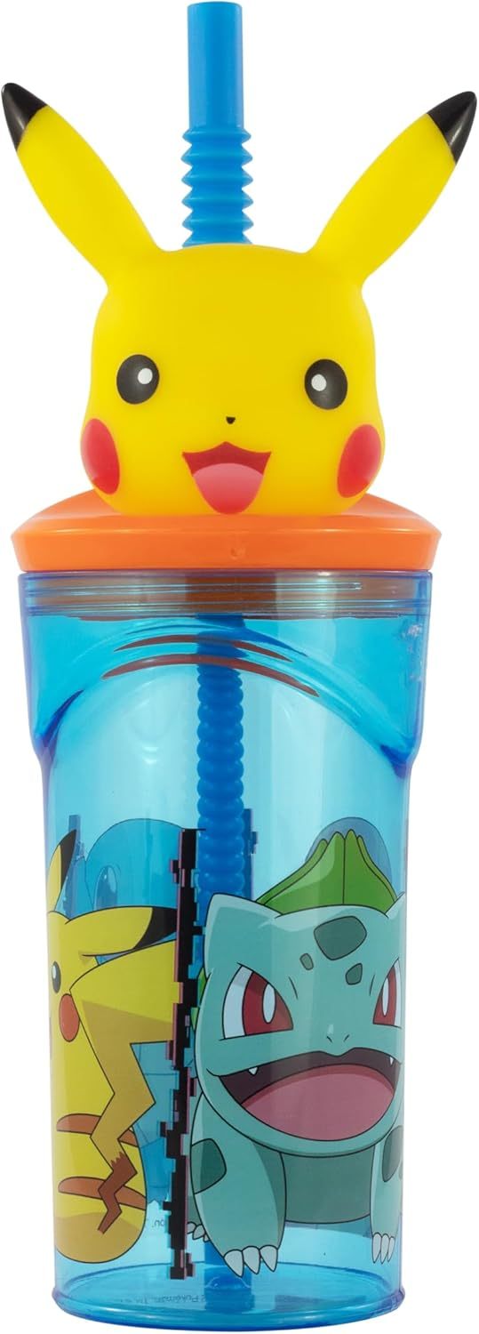 POKÉMON - Tasse de 360 ml avec Paille et Personnage 3D pour Enfants - Pikachu