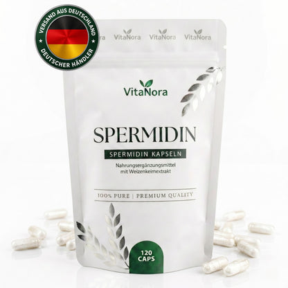 Gélules de Spermidine à Dose Élevée – 120 Gélules Véganes avec 6 mg de Spermidine par Gélule à partir de Germe de Blé – Extrait de Germe de Blé sans Additifs