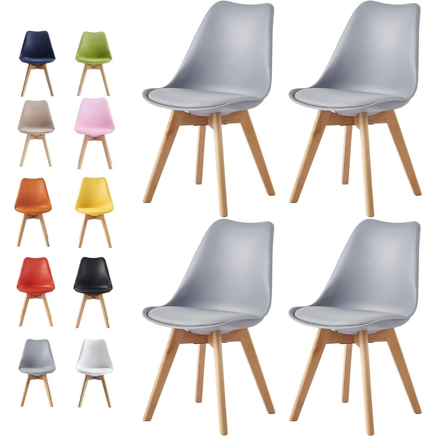 Ensemble de 4 chaises de salle à manger MCC Direct, chaises de cuisine, chaises de bureau, chaise coquille de designer, "Eva" disponible en 7 couleurs tendance