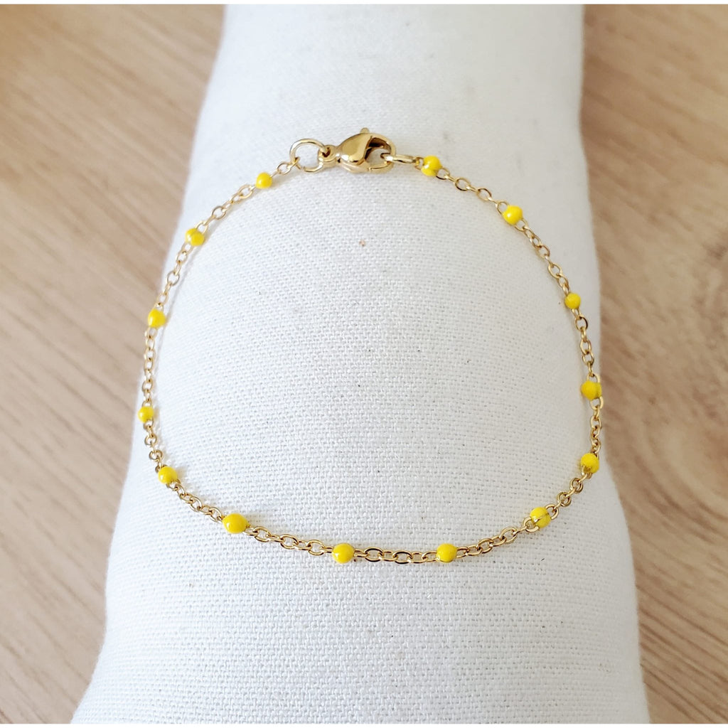Bracelet perles d'email chaine acier inoxydable couleur or artisanal fait main