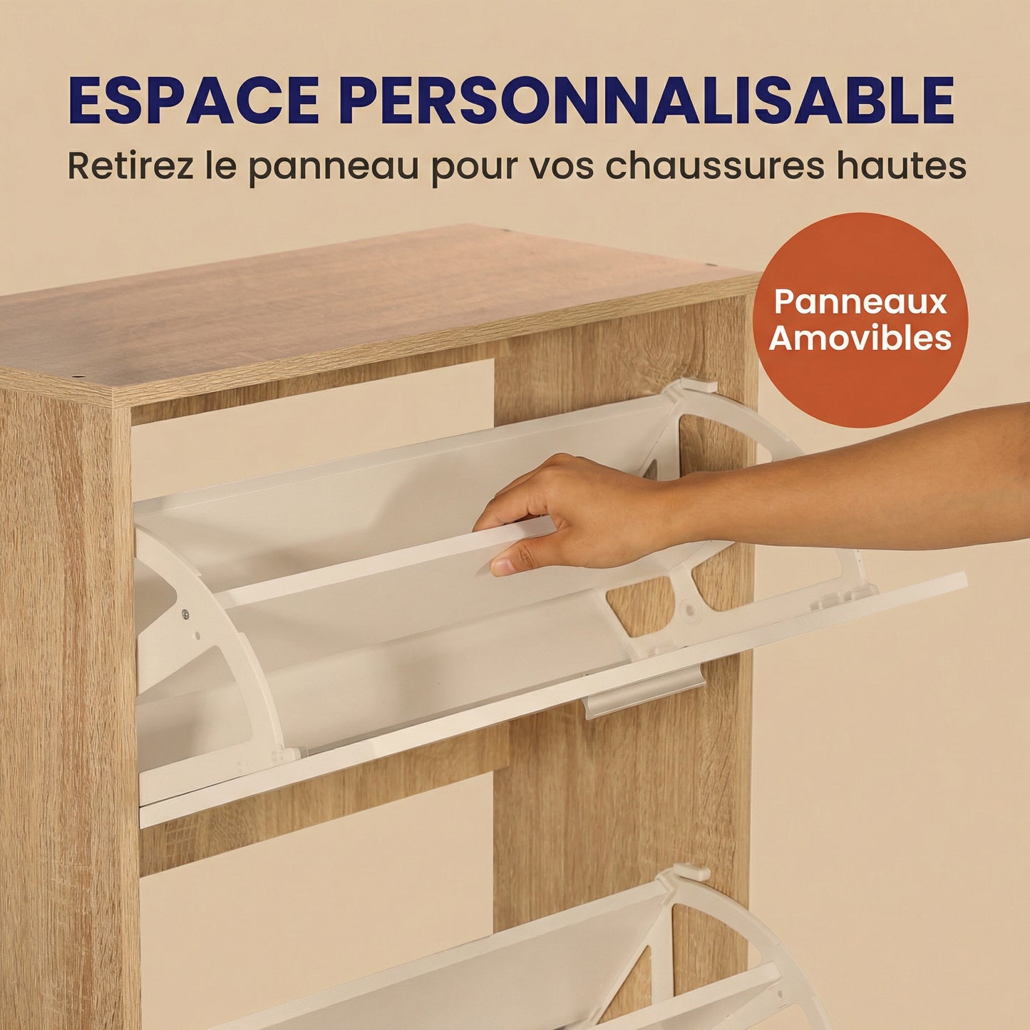 Meuble à chaussures avec 4 compartiments à rabat, armoire à chaussures en bois pour jusqu'à 24 paires, organisateur d'entrée peu encombrant