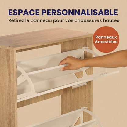 Meuble à chaussures avec 4 compartiments à rabat, armoire à chaussures en bois pour jusqu'à 24 paires, organisateur d'entrée peu encombrant